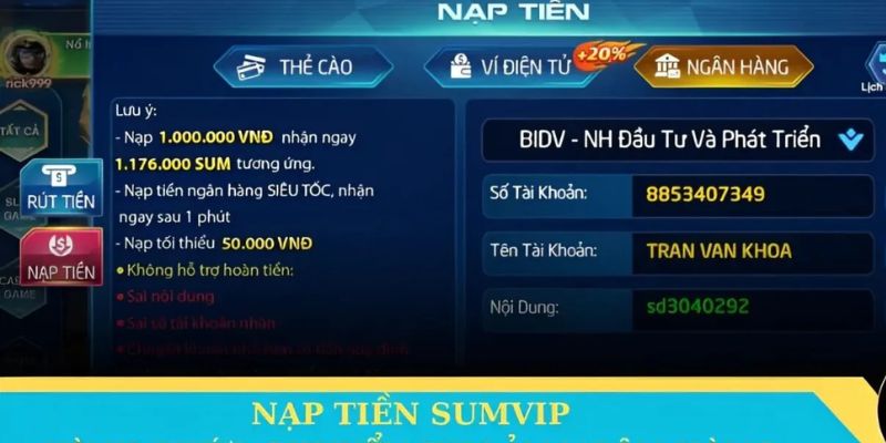 Lưu ý khi giao dịch Sumvip nạp tiền